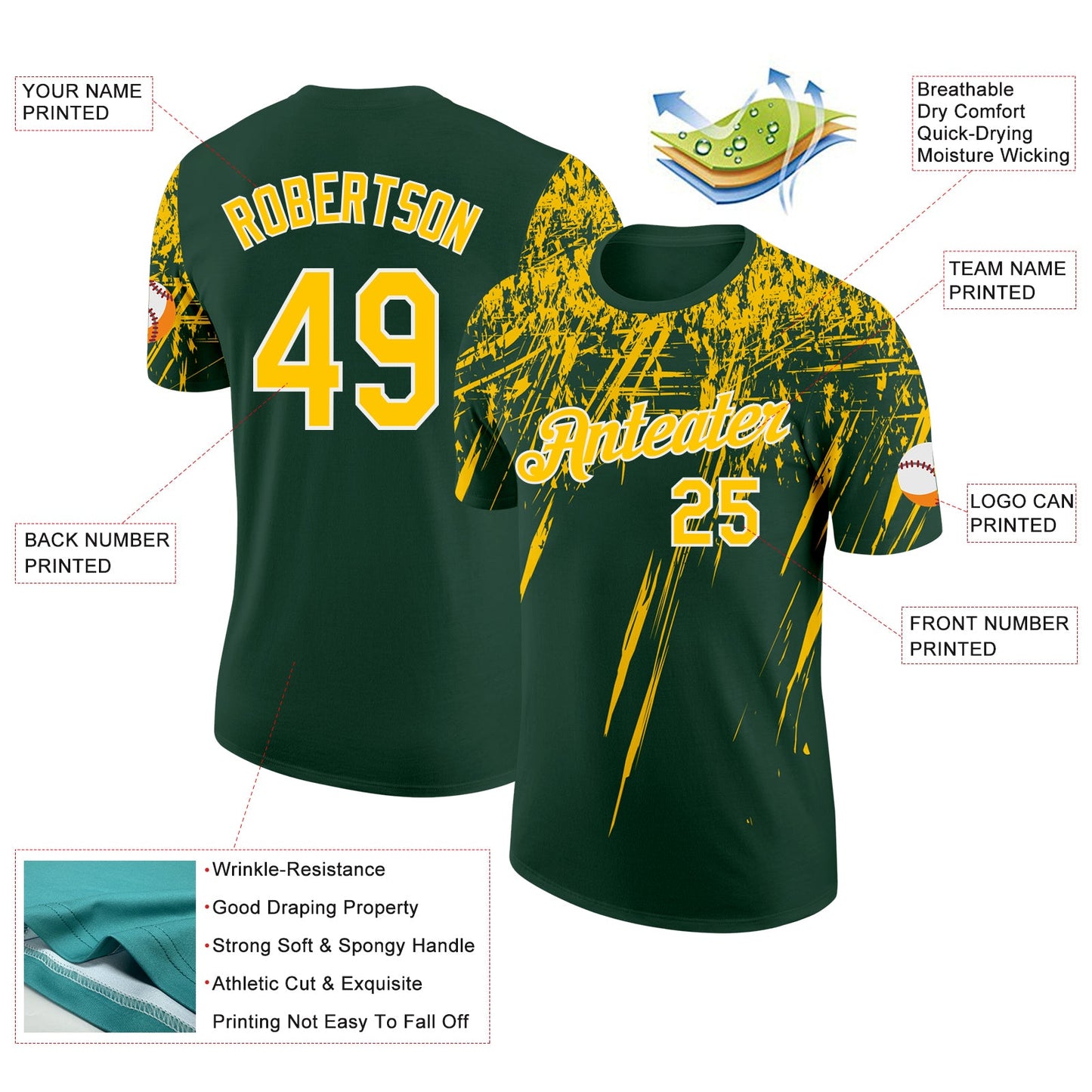 Custom Green Yellow-White Distressed Scratch Brush Stroke Performance T-Shirt
