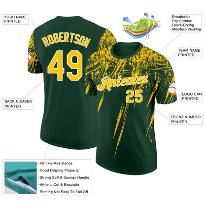 Custom Green Yellow-White Distressed Scratch Brush Stroke Performance T-Shirt