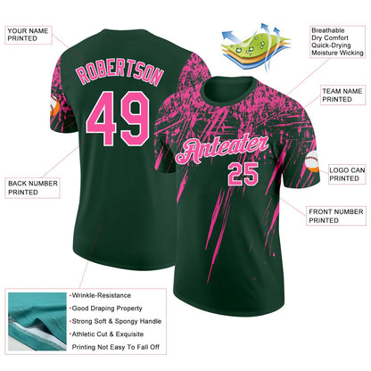 Custom Green Pink-White Distressed Scratch Brush Stroke Performance T-Shirt