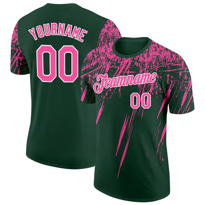 Custom Green Pink-White Distressed Scratch Brush Stroke Performance T-Shirt