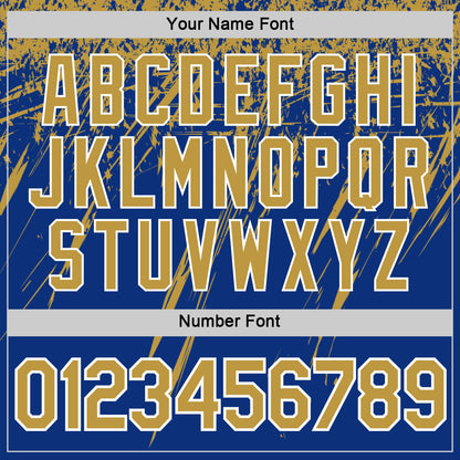 Custom Royal Old Gold-White Distressed Scratch Brush Stroke Performance T-Shirt