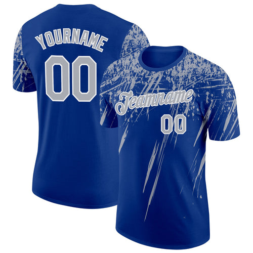 Custom Royal Gray-White Distressed Scratch Brush Stroke Performance T-Shirt