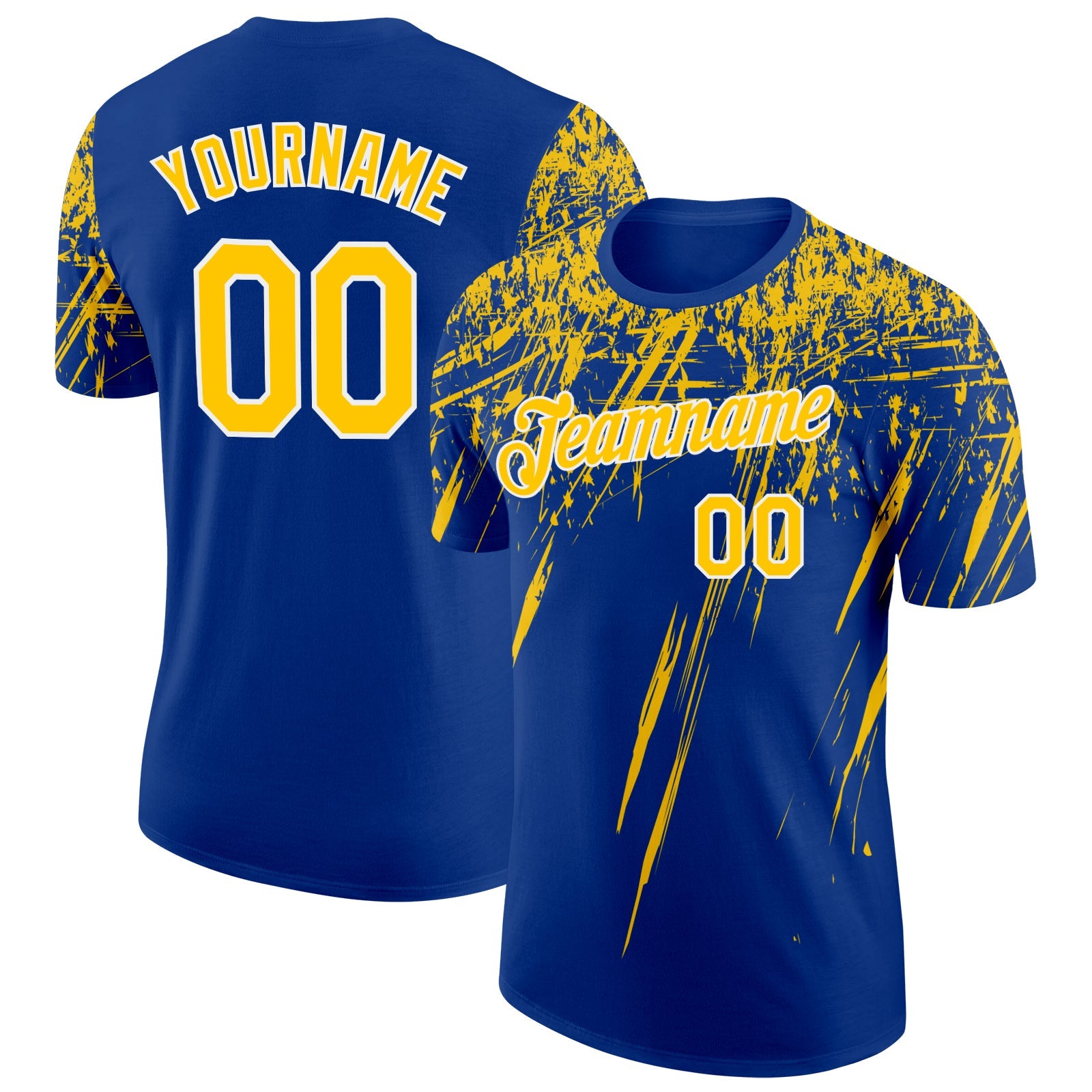 Custom Royal Yellow-White Distressed Scratch Brush Stroke Performance T-Shirt