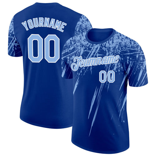 Custom Royal Light Blue-White Distressed Scratch Brush Stroke Performance T-Shirt
