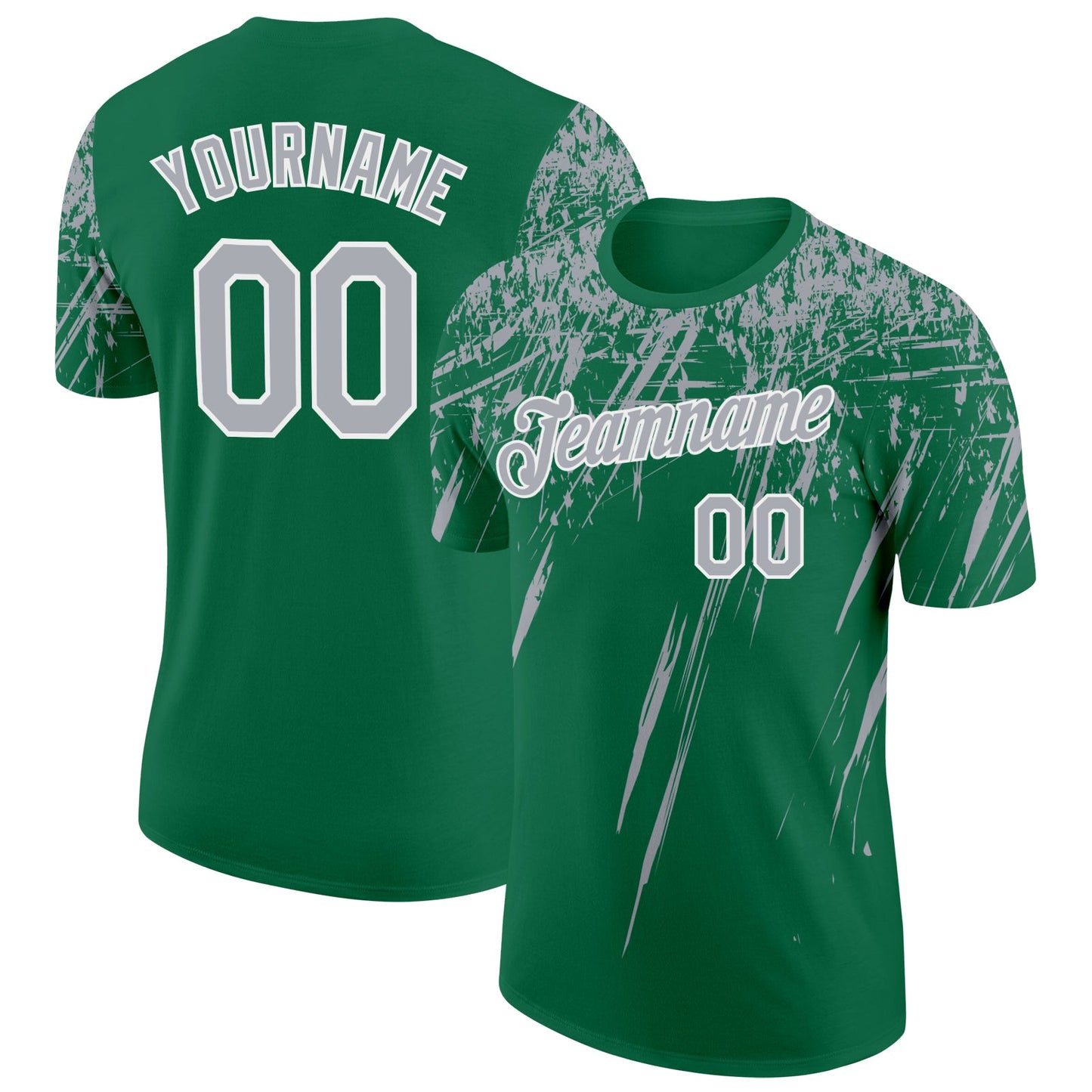 Custom Kelly Green Gray-White Distressed Scratch Brush Stroke Performance T-Shirt