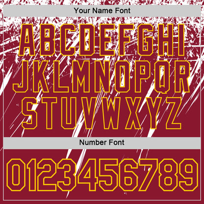 Custom Crimson White-Yellow Distressed Scratch Brush Stroke Performance T-Shirt