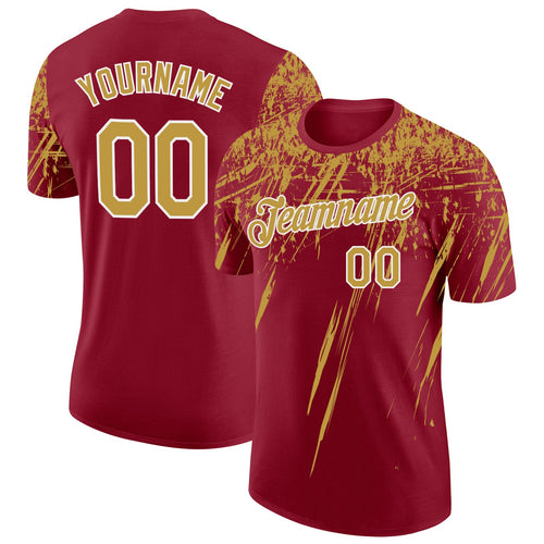 Custom Crimson Old Gold-White Distressed Scratch Brush Stroke Performance T-Shirt