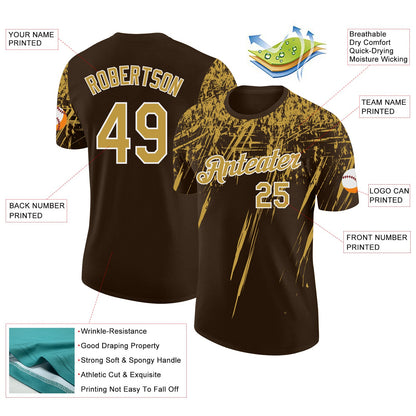 Custom Brown Old Gold-White Distressed Scratch Brush Stroke Performance T-Shirt