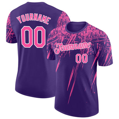Custom Purple Pink-White Distressed Scratch Brush Stroke Performance T-Shirt