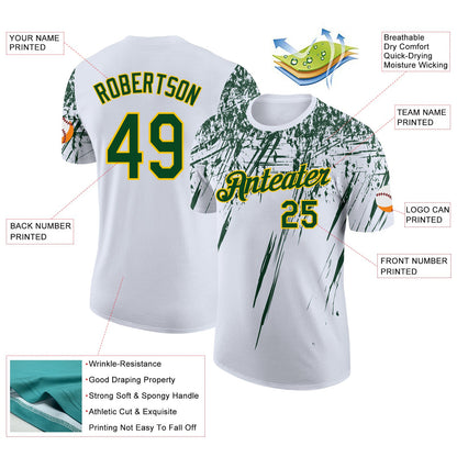 Custom White Green-Yellow Distressed Scratch Brush Stroke Performance T-Shirt