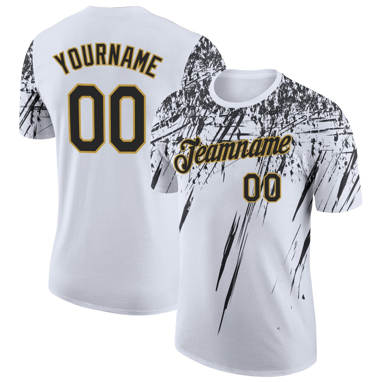 Custom White Black-Old Gold Distressed Scratch Brush Stroke Performance T-Shirt