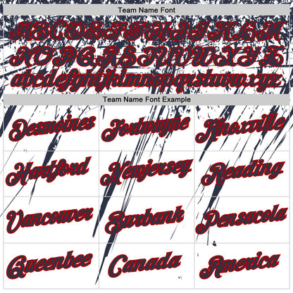 Custom White Navy-Red Distressed Scratch Brush Stroke Performance T-Shirt