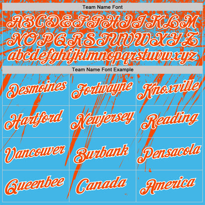 Custom Sky Blue Orange-White Distressed Scratch Brush Stroke Performance T-Shirt