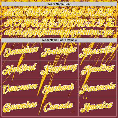 Custom Burgundy Yellow-White Distressed Scratch Brush Stroke Performance T-Shirt