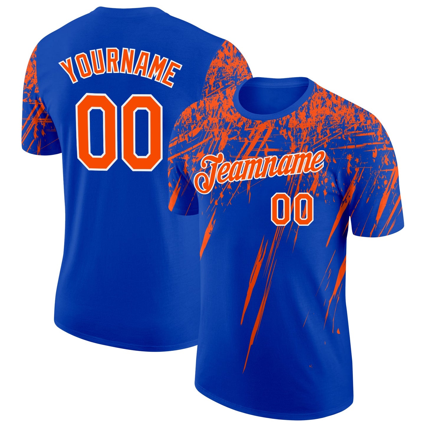 Custom Thunder Blue Orange-White Distressed Scratch Brush Stroke Performance T-Shirt