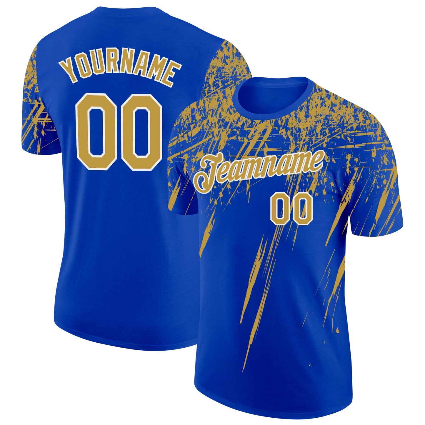 Custom Thunder Blue Old Gold-White Distressed Scratch Brush Stroke Performance T-Shirt