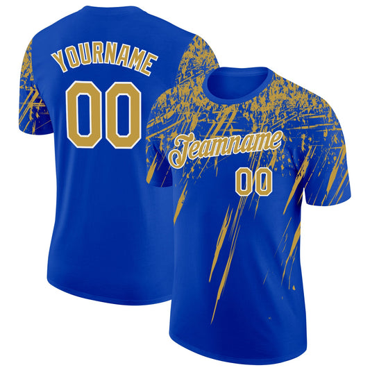 Custom Thunder Blue Old Gold-White Distressed Scratch Brush Stroke Performance T-Shirt