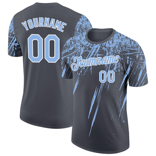 Custom Steel Gray Light Blue-White Distressed Scratch Brush Stroke Performance T-Shirt