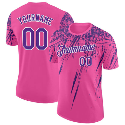 Custom Pink Purple-White Distressed Scratch Brush Stroke Performance T-Shirt