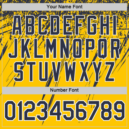 Custom Yellow Navy-White Distressed Scratch Brush Stroke Performance T-Shirt