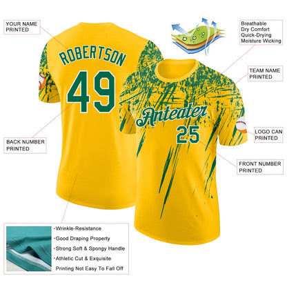 Custom Yellow Kelly Green-White Distressed Scratch Brush Stroke Performance T-Shirt