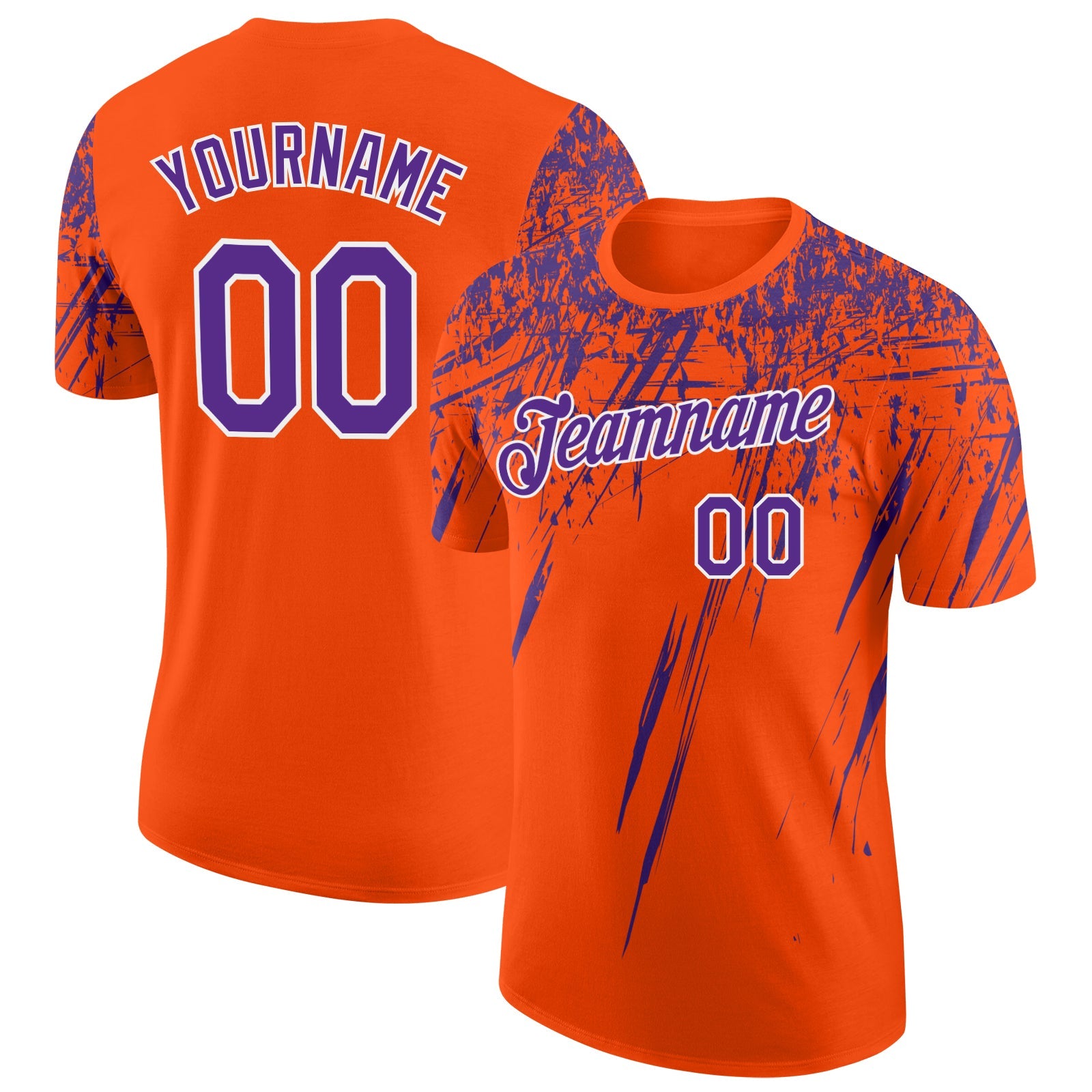 Custom Orange Purple-White Distressed Scratch Brush Stroke Performance T-Shirt