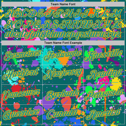 Custom Graffiti Pattern Teal-Gold Vibrant Multicolor Paint Splatter Performance T-Shirt