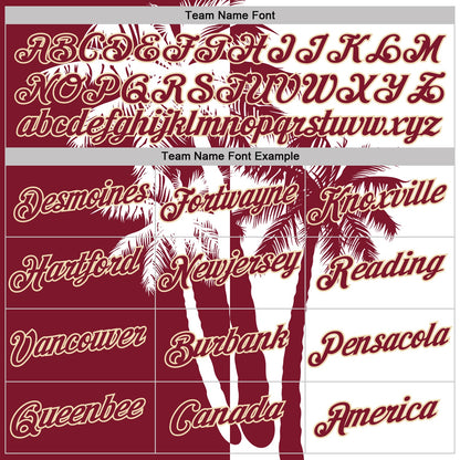 Custom White Crimson-Cream Hawaii Tropical Coastal Palm Trees Performance T-Shirt