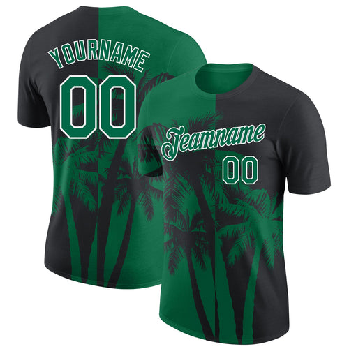 Custom Black Kelly Green-White Hawaii Tropical Coastal Palm Trees Performance T-Shirt