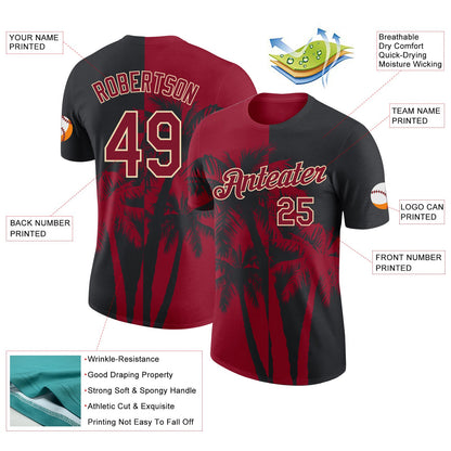 Custom Black Crimson-City Cream Hawaii Tropical Coastal Palm Trees Performance T-Shirt