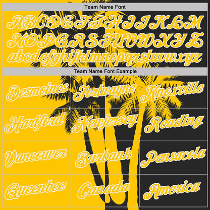 Custom Black Yellow-White Hawaii Tropical Coastal Palm Trees Performance T-Shirt
