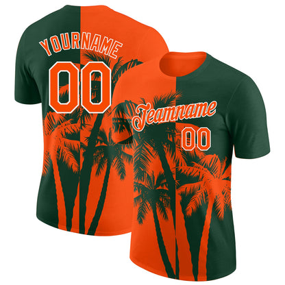 Custom Green Orange-White Hawaii Tropical Coastal Palm Trees Performance T-Shirt