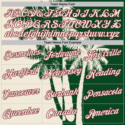 Custom Green Cream-Crimson Hawaii Tropical Coastal Palm Trees Performance T-Shirt