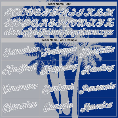 Custom Royal Gray-White Hawaii Tropical Coastal Palm Trees Performance T-Shirt