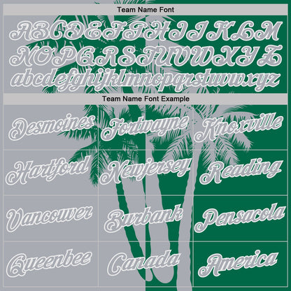 Custom Kelly Green Gray-White Hawaii Tropical Coastal Palm Trees Performance T-Shirt