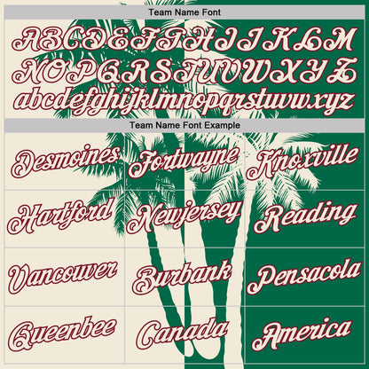 Custom Kelly Green Cream-Crimson Hawaii Tropical Coastal Palm Trees Performance T-Shirt