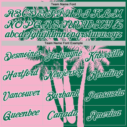 Custom Kelly Green Light Pink-White Hawaii Tropical Coastal Palm Trees Performance T-Shirt