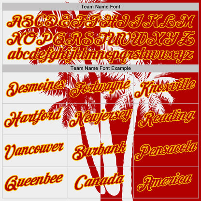 Custom Red White-Yellow Hawaii Tropical Coastal Palm Trees Performance T-Shirt