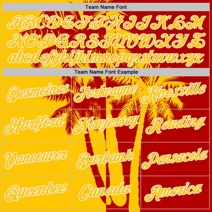 Custom Red Yellow-White Hawaii Tropical Coastal Palm Trees Performance T-Shirt