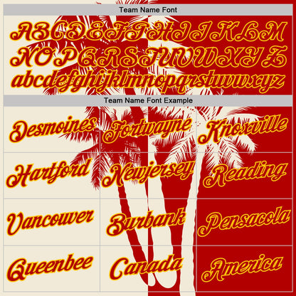Custom Red Cream-Yellow Hawaii Tropical Coastal Palm Trees Performance T-Shirt