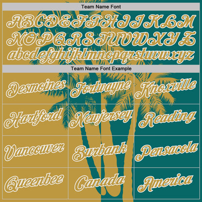 Custom Teal Old Gold-White Hawaii Tropical Coastal Palm Trees Performance T-Shirt