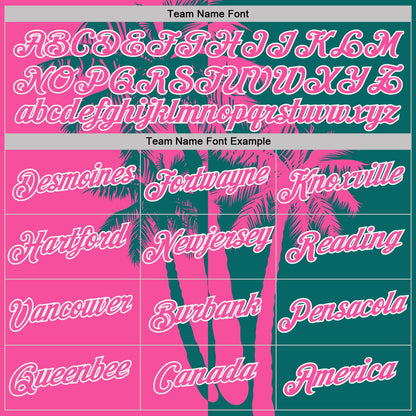 Custom Teal Pink-White Hawaii Tropical Coastal Palm Trees Performance T-Shirt