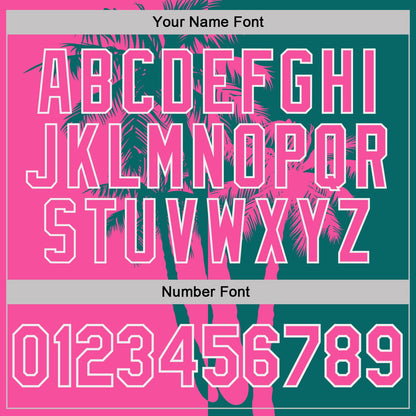 Custom Teal Pink-White Hawaii Tropical Coastal Palm Trees Performance T-Shirt