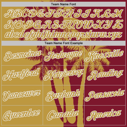 Custom Crimson Old Gold-White Hawaii Tropical Coastal Palm Trees Performance T-Shirt