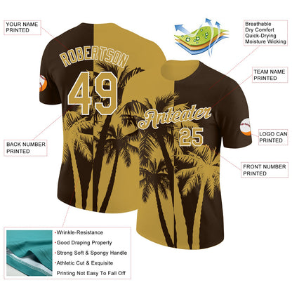 Custom Brown Old Gold-White Hawaii Tropical Coastal Palm Trees Performance T-Shirt