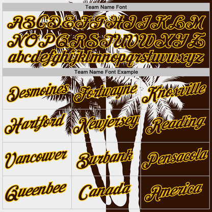 Custom Brown White-Yellow Hawaii Tropical Coastal Palm Trees Performance T-Shirt
