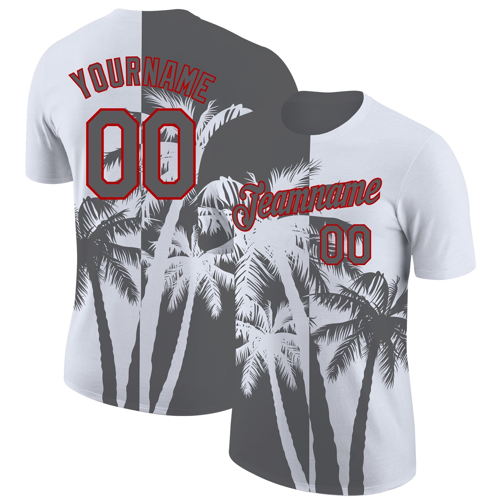 Custom White Steel Gray-Red Hawaii Tropical Coastal Palm Trees Performance T-Shirt