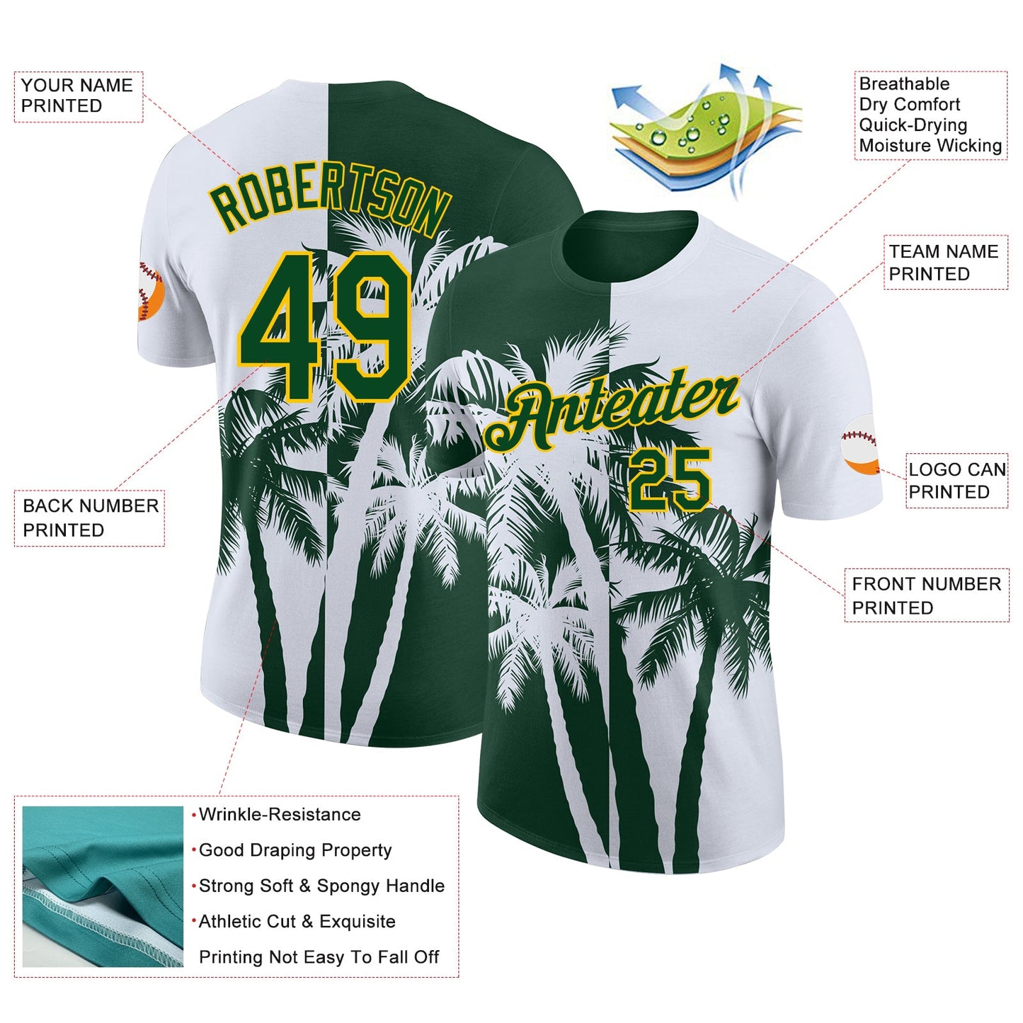 Custom White Green-Yellow Hawaii Tropical Coastal Palm Trees Performance T-Shirt