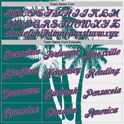 Custom White Teal-Pink Hawaii Tropical Coastal Palm Trees Performance T-Shirt