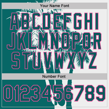 Custom White Teal-Pink Hawaii Tropical Coastal Palm Trees Performance T-Shirt